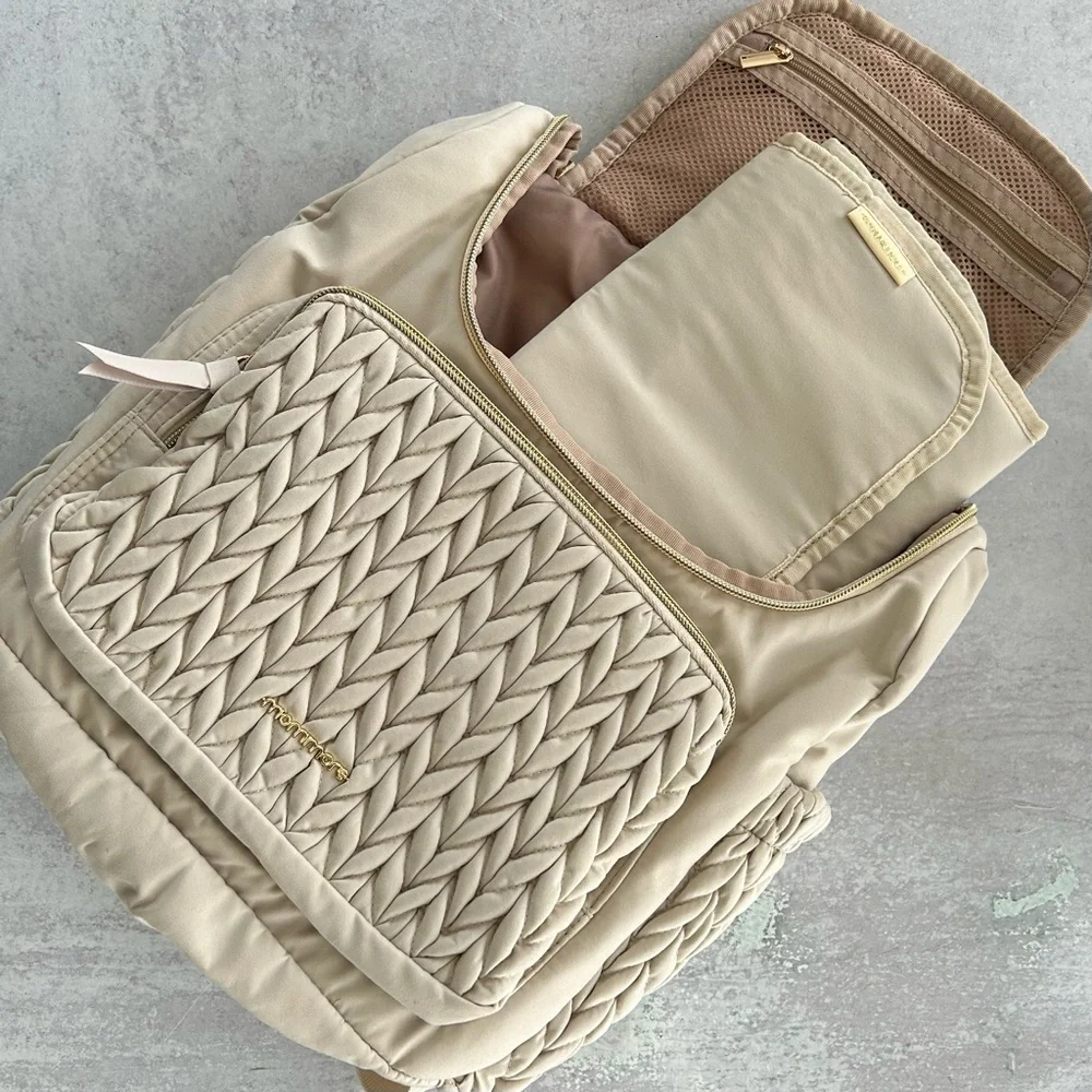 Stylish Quilted Compact Diaper Bag Backpack in Cream NWT